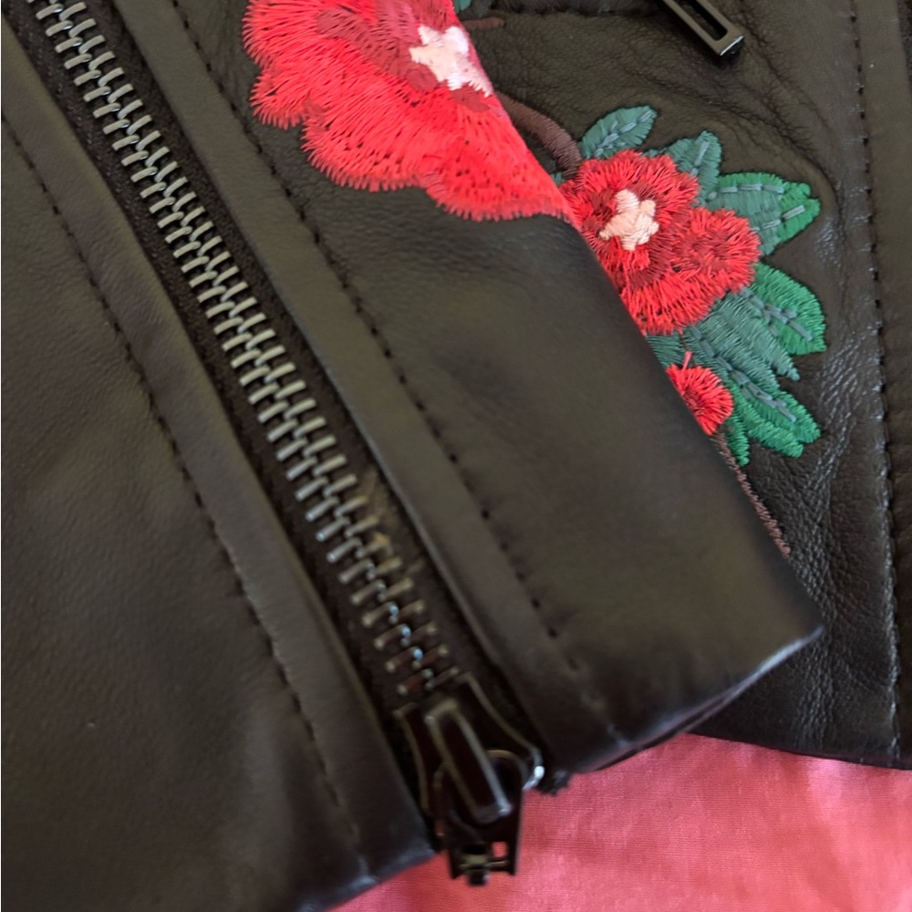 Elie Tahari Mae Embroidery Lambskin Moto Jacket-small - Picture 13 of 15